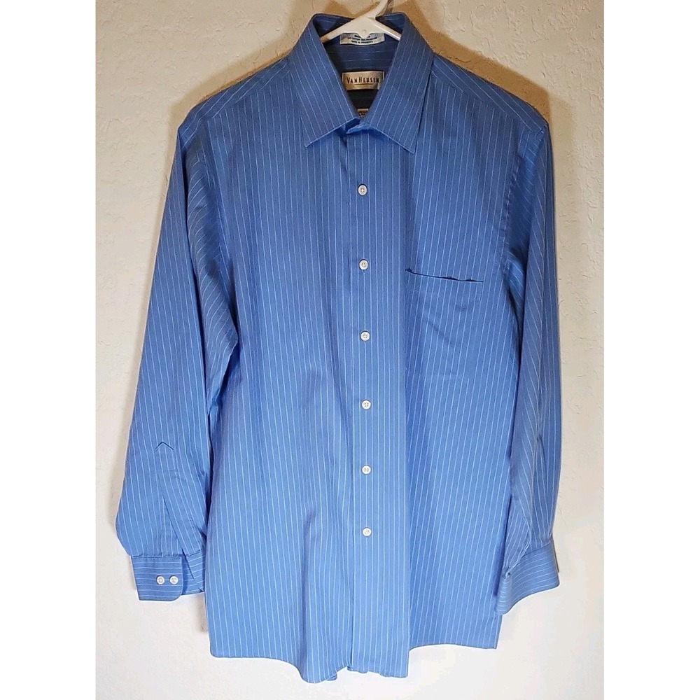 Van Heusen Wrinkle Free Blue Pinstripe Broadcloth Dress Shirt 15-15 1/2 32/33